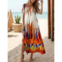 Women's Casual Dress Tropical Print V Neck Long Dress Maxi Dress Short Sleeve Summer Lightinthebox