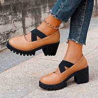 Women's Heels Comfort Shoes Daily Chunky Heel Round Toe Casual Faux Leather Loafer Black Khaki Lightinthebox