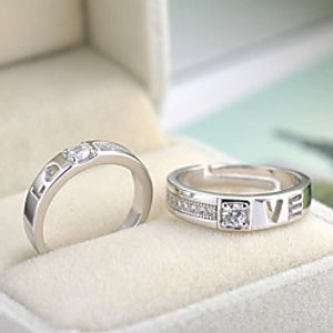 Band Ring Cubic Zirconia Mismatched Silver Copper Silver-Plated Heart Letter Animal Stylish Artistic Simple 1 Pair Adjustable / Couple's / Open Cuff Ring / Adjustable Ring miniinthebox
