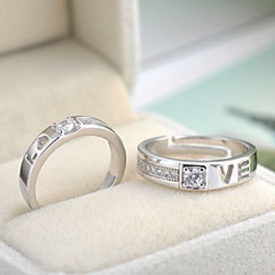 Band Ring Cubic Zirconia Mismatched Silver Copper Silver-Plated Heart Letter Animal Stylish Artistic Simple 1 Pair Adjustable / Couple's / Open Cuff Ring / Adjustable Ring miniinthebox