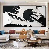 Handmade black white Oil Painting Hand Painted Horizontal Abstract painting 3d painting texture painting Halloween Decorations Contemporary Modern Rolled Canvas (No Frame) Lightinthebox
