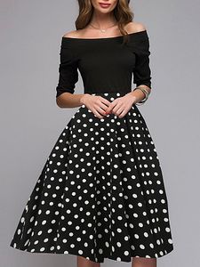 Open Shoulder Polka Dot Skater Dress