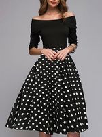 Open Shoulder Polka Dot Skater Dress - thumbnail