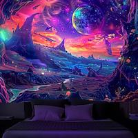 Blacklight Tapestry UV Reactive Glow in the Dark Universe Galaxy Trippy Misty Nature Landscape Hanging Tapestry Wall Art Mural for Living Room Bedroom Lightinthebox