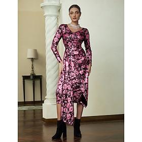 Elegant Bronzing Floral Long Sleeve Midi Dress