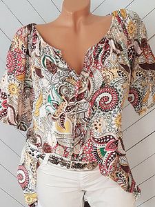 Tie Collar Print Short Sleeve T-shirt