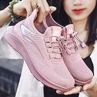 Women's Sneakers Plus Size Outdoor Daily Flat Heel Round Toe Fashion Sporty Casual Walking Tissage Volant Lace-up Solid Color Black Pink Gray Lightinthebox
