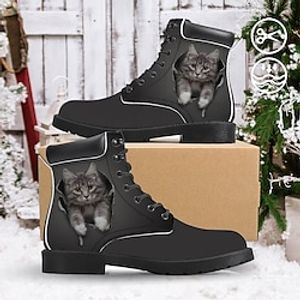 Women's Boots Print Shoes Combat Boots Animal Print Daily Cat Booties Ankle Boots Winter Flat Heel Round Toe Closed Toe Fashion Casual Faux Leather Lace-up Gray miniinthebox