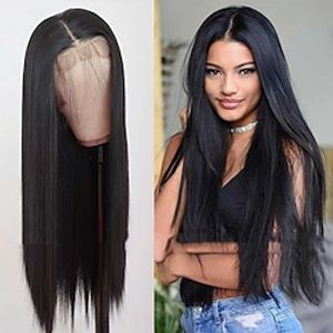 Synthetic Lace Wig Natural Straight Style 22 inch Black Middle Part Deep Part Lace Front Wig Women's Wig Natural Black  Medium Length  Synthetic Hair Lightinthebox