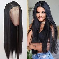 Synthetic Lace Wig Natural Straight Style 22 inch Black Middle Part Deep Part Lace Front Wig Women's Wig Natural Black  Medium Length  Synthetic Hair Lightinthebox - thumbnail