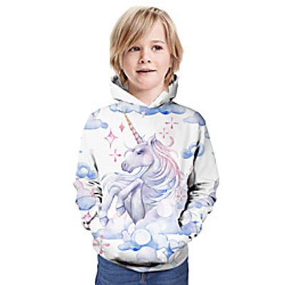 Kids Boys' Hoodie  Sweatshirt Long Sleeve Unicorn 3D Print Animal Unisex Beige Children Tops Summer Active Daily Wear Christmas Regular Fit 3-13 Years Lightinthebox