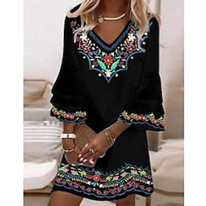 Women's A Line Dress Short Mini Dress Black 34 Length Sleeve Print Ruched Print Spring Summer V Neck Casual Modern 2022 S M L XL XXL 3XL Lightinthebox