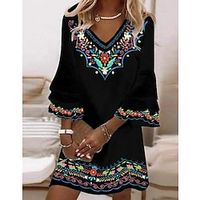 Women's A Line Dress Short Mini Dress Black 34 Length Sleeve Print Ruched Print Spring Summer V Neck Casual Modern 2022 S M L XL XXL 3XL Lightinthebox - thumbnail