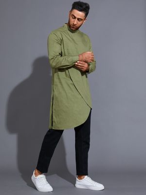 Men Casual Stand Collar Plain Asymmetrical Hem Midi T-Shirt Men Casual Stand Collar Plain Asymmetrical Hem Midi T-Shirt