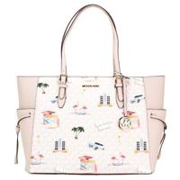 Michael Kors Gilly Large Travel Print Powder Blush Signature PVC Tote Handbag (76644)