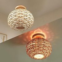 Farmhouse Rattan Flush Mount Ceiling Light Fixture 30cm Bohemian Ceiling Light Fixture with Hand-Woven Cage Shade for Hallway Porch Entryway Bedroom Kitchen 110-240V Lightinthebox - thumbnail