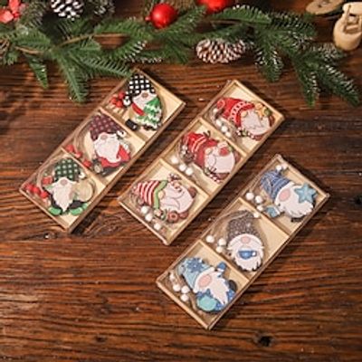9pcs Christmas Decorations Cartoon Three Squares No Face Doll Wooden Pendant Christmas Tree Hanging Scene Dress Up. Lightinthebox