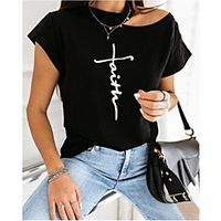 Women's Faith T shirt Letter Round Neck Tops White Black Blushing Pink miniinthebox - thumbnail