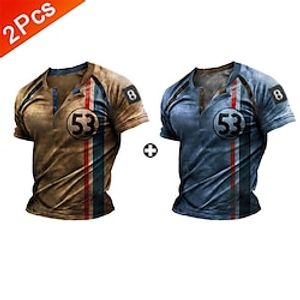 2pcs Men's Henley Short Sleeves 1 T shirt Tee Henley Shirt Multipack Number Daily Wear Vacation Polyester Spring  Summer Lightinthebox