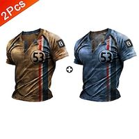 2pcs Men's Henley Short Sleeves 1 T shirt Tee Henley Shirt Multipack Number Daily Wear Vacation Polyester Spring  Summer Lightinthebox - thumbnail