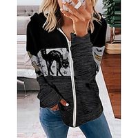 Women's Zip Hoodie Sweatshirt Pullover Cat Zipper Print Daily Weekend 3D Print Streetwear Casual Clothing Apparel Hoodies Sweatshirts  Black Lightinthebox - thumbnail