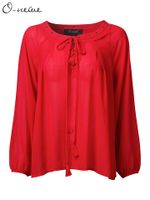 O-NEWE Brief Women Neckline Lace-Up Pure Color Blouse