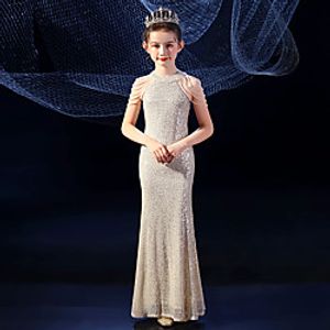 Mermaid  Trumpet Floor Length Flower Girl Dresses Wedding Sequined Sleeveless Jewel Neck with Paillette Lightinthebox