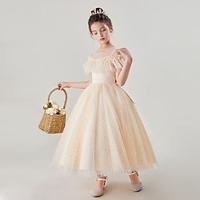 Kids Girls' Party Dress Solid Color Short Sleeve Wedding Special Occasion Princess Sweet Polyester Summer Spring Fall 3-12 Years Champagne Pink Lightinthebox