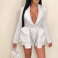 Women's Blazer Street Daily Work Spring Summer Regular Coat Regular Fit Breathable Casual Cute Jacket Long Sleeve Solid Color Ruffle White Black Lightinthebox - thumbnail