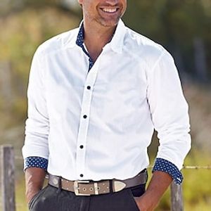 Men's Shirt Button Up Shirt Casual Shirt White Long Sleeve Polka Dot Color Block Lapel Daily Vacation Patchwork Clothing Apparel Casual Comfortable Smart Casual Lightinthebox