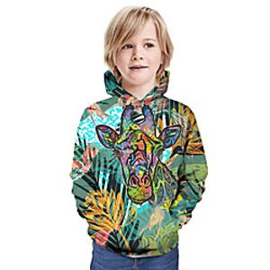 Kids Boys' Hoodie  Sweatshirt Long Sleeve Giraffe 3D Print Floral Animal Print Green Children Tops Summer Active Daily Wear Regular Fit 3-13 Years Lightinthebox