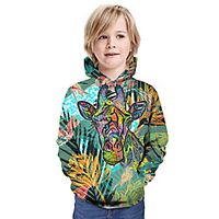 Kids Boys' Hoodie  Sweatshirt Long Sleeve Giraffe 3D Print Floral Animal Print Green Children Tops Summer Active Daily Wear Regular Fit 3-13 Years Lightinthebox - thumbnail