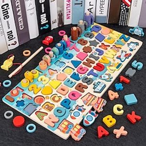 Jigsaw Puzzles,Children'S Magnetic Fishing Toys Puzzle Development Digital Assembled Building Blocks Enlightenment Early Education Fishing Alphabet Logarithm BoardWooden Puzzle Lightinthebox