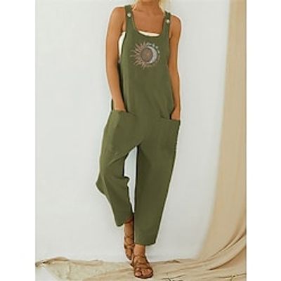 Women's Overall Pocket Print Floral U Neck Casual Daily Vacation Regular Fit Sleeveless Blue Green Gray S M L Summer Lightinthebox