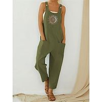 Women's Overall Pocket Print Floral U Neck Casual Daily Vacation Regular Fit Sleeveless Blue Green Gray S M L Summer Lightinthebox - thumbnail