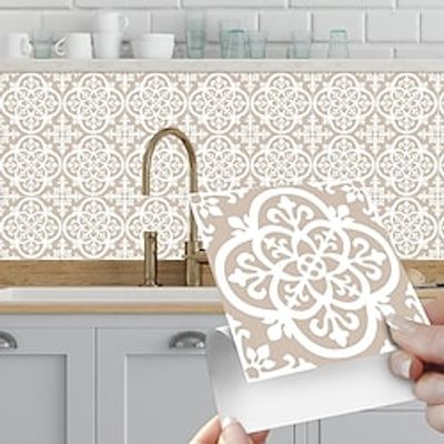 10pcs Self-Adhesive Tile Stickers, Bohemian Flowers Boho Peel And Stick Waterproof Wallpaper Kitchen Backsplash Stickers, For Home Bathroom Room Decor miniinthebox