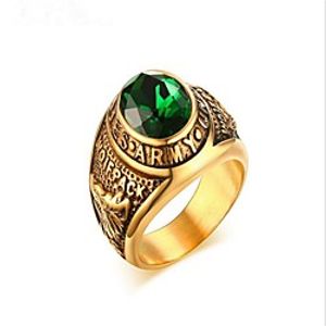 Men Band Ring Emerald Classic Gold Titanium Steel Class Fashion Military 1pc 8 9 10 11 12 / Men's miniinthebox