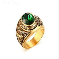 Men Band Ring Emerald Classic Gold Titanium Steel Class Fashion Military 1pc 8 9 10 11 12 / Men's miniinthebox - thumbnail