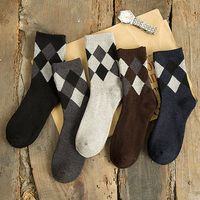 Mens Winter Cotton Checks knitting Casual Thick Warm Casual Socks