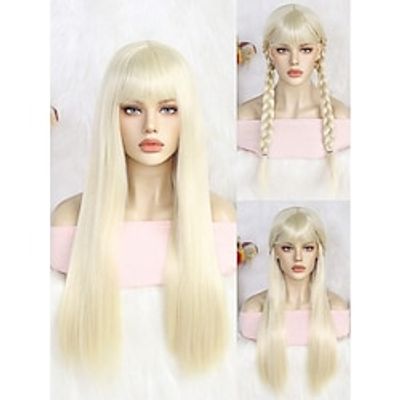 Women's Wig with Bangs Perfect for Daily Party Wear Long Straight 613#  Platinum Blonde Wig Synthetic Glueless Heat Resistant Fiber Hair School Halloween Thanksgiving Day Christmas Wigs High Density Lightinthebox