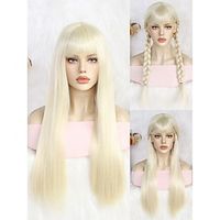 Women's Wig with Bangs Perfect for Daily Party Wear Long Straight 613#  Platinum Blonde Wig Synthetic Glueless Heat Resistant Fiber Hair School Halloween Thanksgiving Day Christmas Wigs High Density Lightinthebox - thumbnail