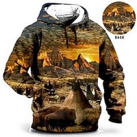 Men's Plus Size Pullover Hoodie Sweatshirt Big and Tall 3D Print Hooded Long Sleeve Spring   Fall Fashion Streetwear Basic Comfortable Daily Wear Vacation Tops miniinthebox - thumbnail