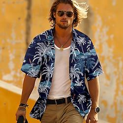 Palm Tree Vacation Hawaiian Resort Style Men's Shirt Outdoor Vacation Beach Summer Turndown Short Sleeve Dark Navy S M L Shirt Lightinthebox