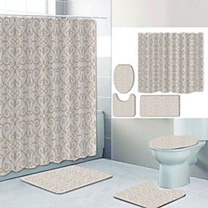 Simple Series 9 Digital Printing Four-piece Set Shower Curtains and Hooks Modern Polyester Machine Made Waterproof Bathroom miniinthebox