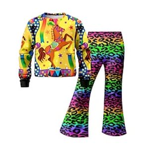 Carnival Girls' 3D Leopard Sweatshirt  Flare Pants Set Long Sleeve 3D Print Spring Fall Active Fashion Daily Polyester Kids 3-12 Years Crew Neck Outdoor Date Vacation Regular Fit Lightinthebox