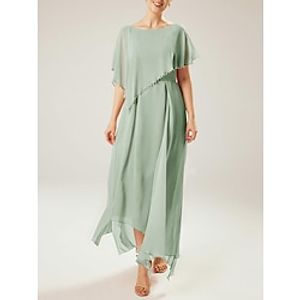 Sheath  Column Mother of the Bride Dress Wedding Guest Elegant Simple Jewel Neck Ankle Length Chiffon Short Sleeve Wrap Included with Tassel 2024 Lightinthebox