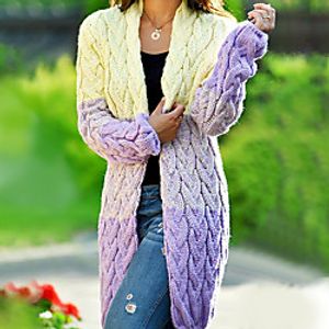 Women's Cardigan Sweater Knitted Color Block Stylish Casual Soft Long Sleeve Sweater Cardigans Open Front Fall Winter Purple Gray Beige Lightinthebox