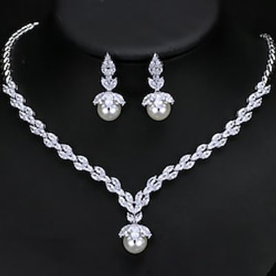 Bridal Jewelry Sets Two-piece Suit Zircon Copper 1 Necklace Earrings Women's Cute Stylish Cool Lovely Classic Precious Geometric Jewelry Set For Wedding Lightinthebox