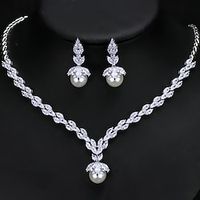Bridal Jewelry Sets Two-piece Suit Zircon Copper 1 Necklace Earrings Women's Cute Stylish Cool Lovely Classic Precious Geometric Jewelry Set For Wedding Lightinthebox - thumbnail