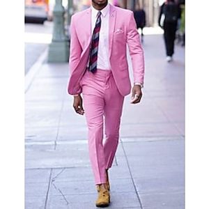 Pink Men's Wedding Suits Solid Colored 2 Piece Fashion Casual WorkWear Tailored Fit Single Breasted One-button 2023 miniinthebox